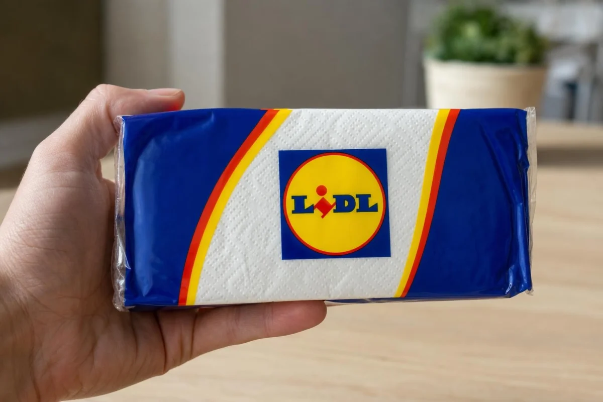 Confezione di fazzoletti di carta Lidl tenuta in mano